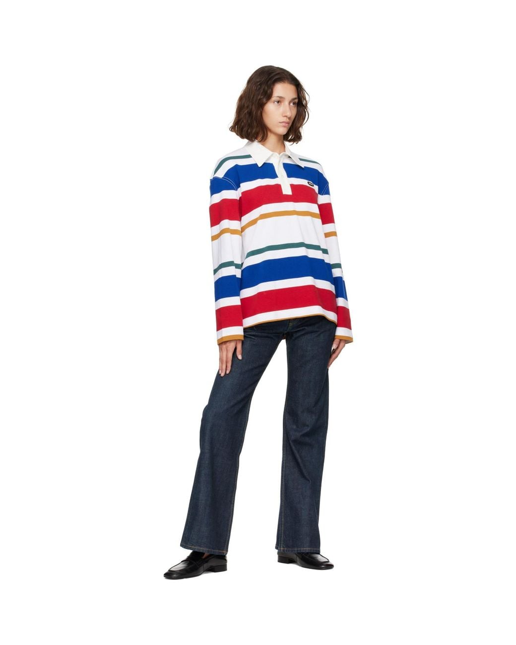 AMI Red Striped Cotton Ami Patch Polo