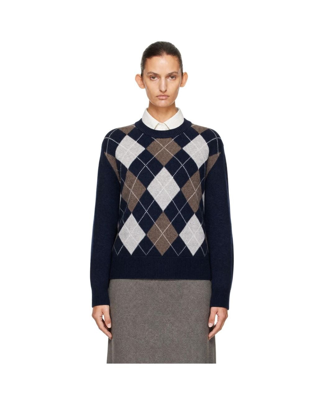 DUNST Blue Argyle Crewneck Sweater