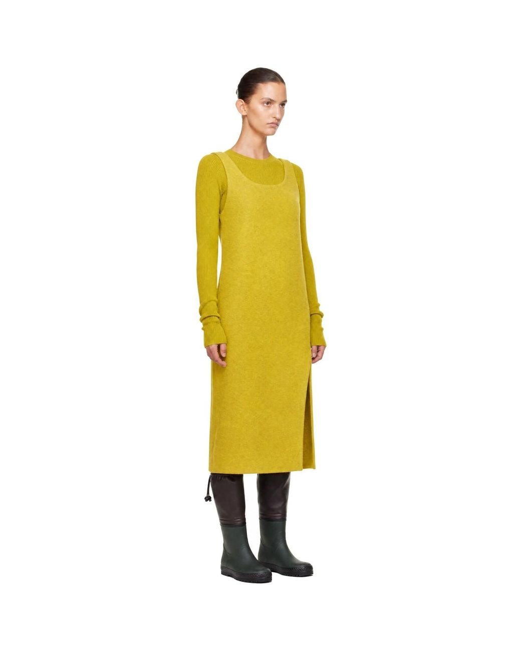 Rier Yellow Walker Slip Midi Dress