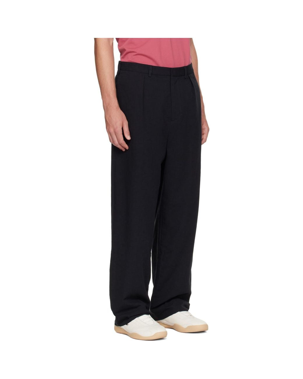 Palmes Black Wide Pleated Suit Trousers for men