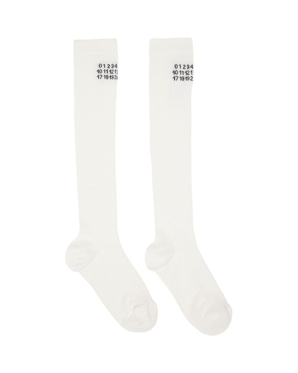 MM6 by Maison Margiela White Off- Rib Knee-High Socks