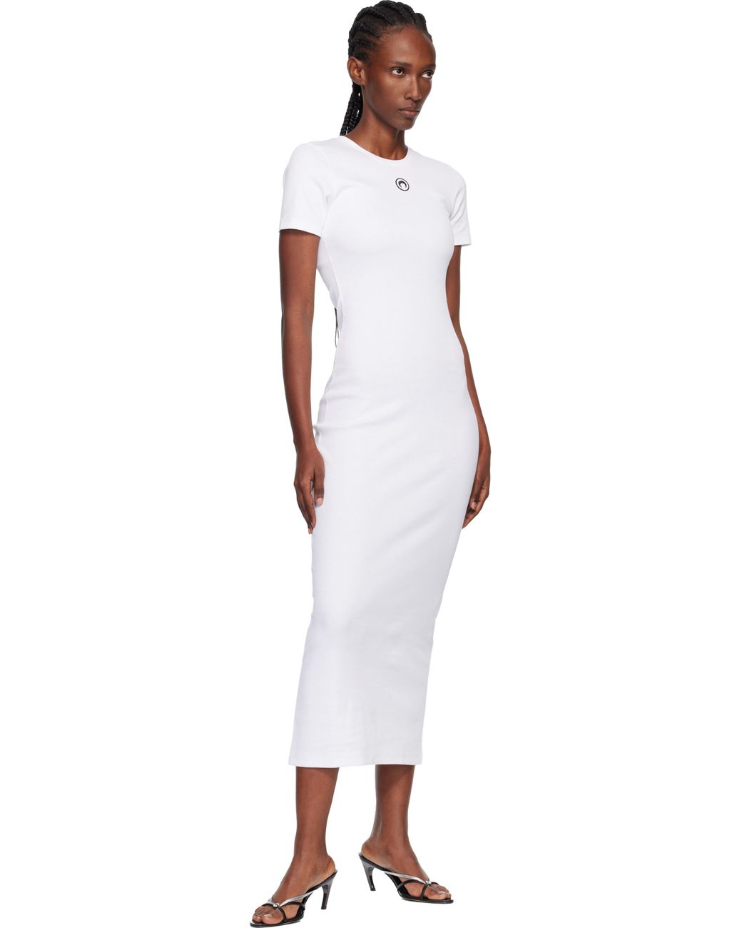 MARINE SERRE Black Moon Logo Ribbed Jersey Tube Maxi Dress