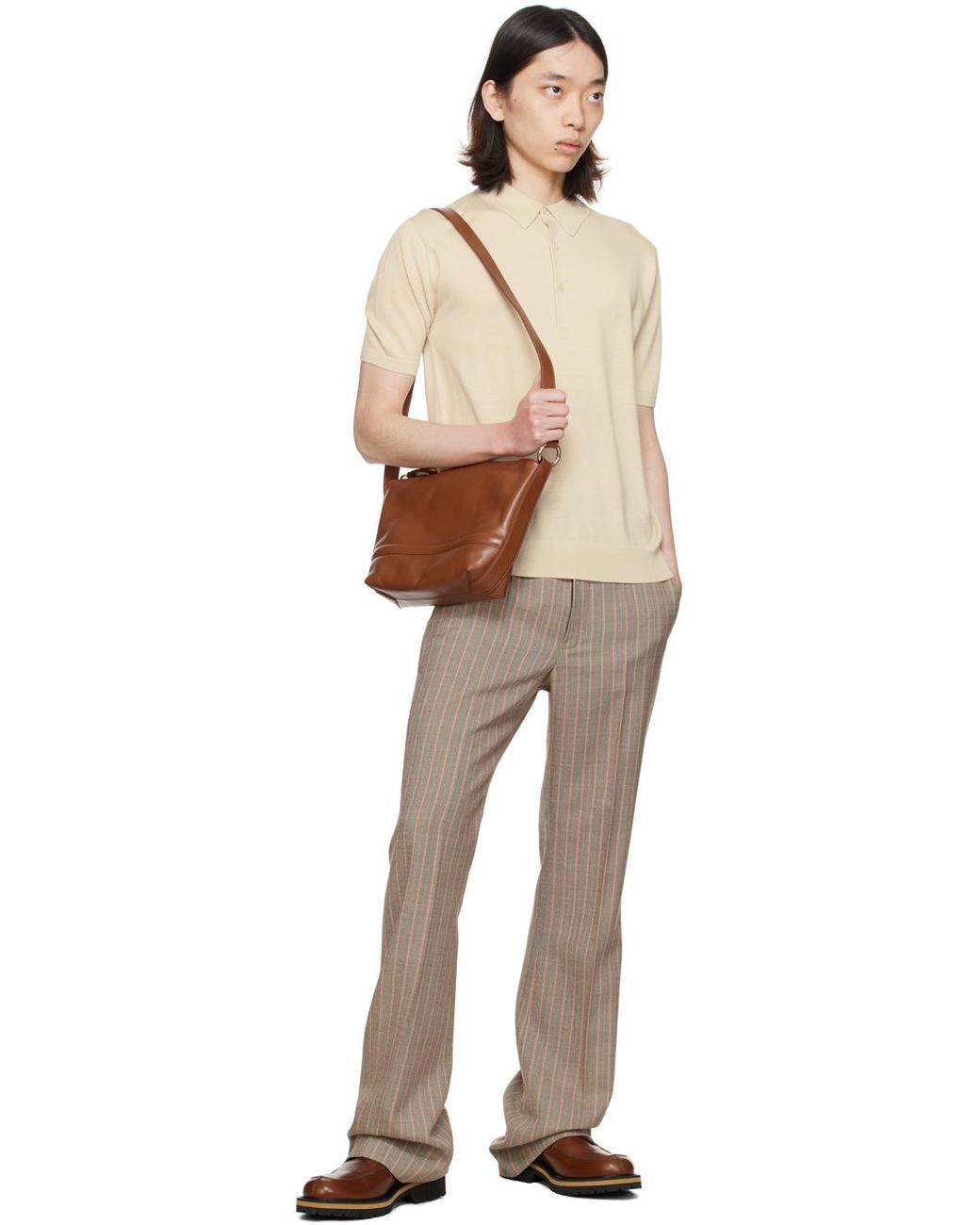 DRIES VAN NOTEN ブラウンレザー ボディバッグ DRIES VAN NOTEN ベージュ クロスボディバッグ ラージ
