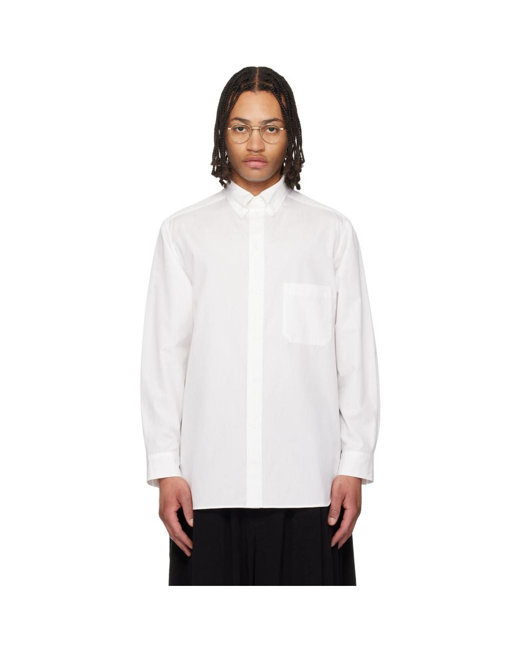 Yohji Yamamoto White Cotton Broad Double Collar Shirt for men