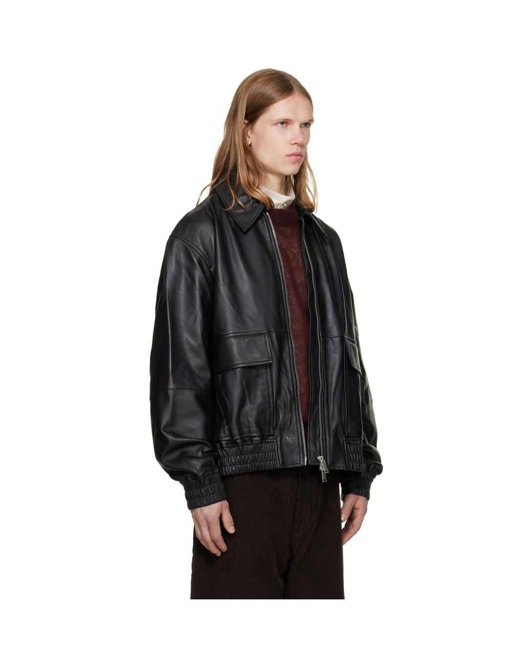 Studio Nicholson Black Piston Leather Jacket for men
