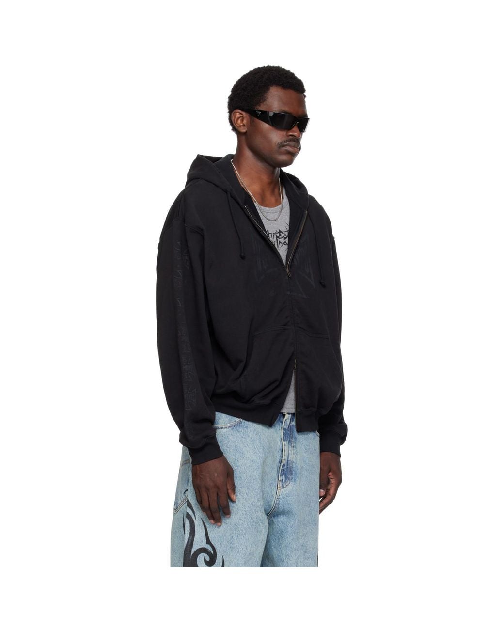 Vetements Black Big Biker Cross Zip-Up Hoodie for men