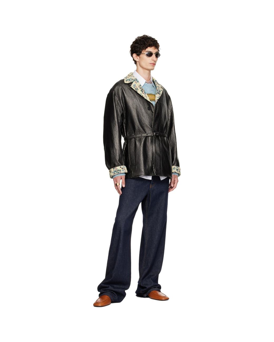 Dries Van Noten Black Coated Belted Jacket for men