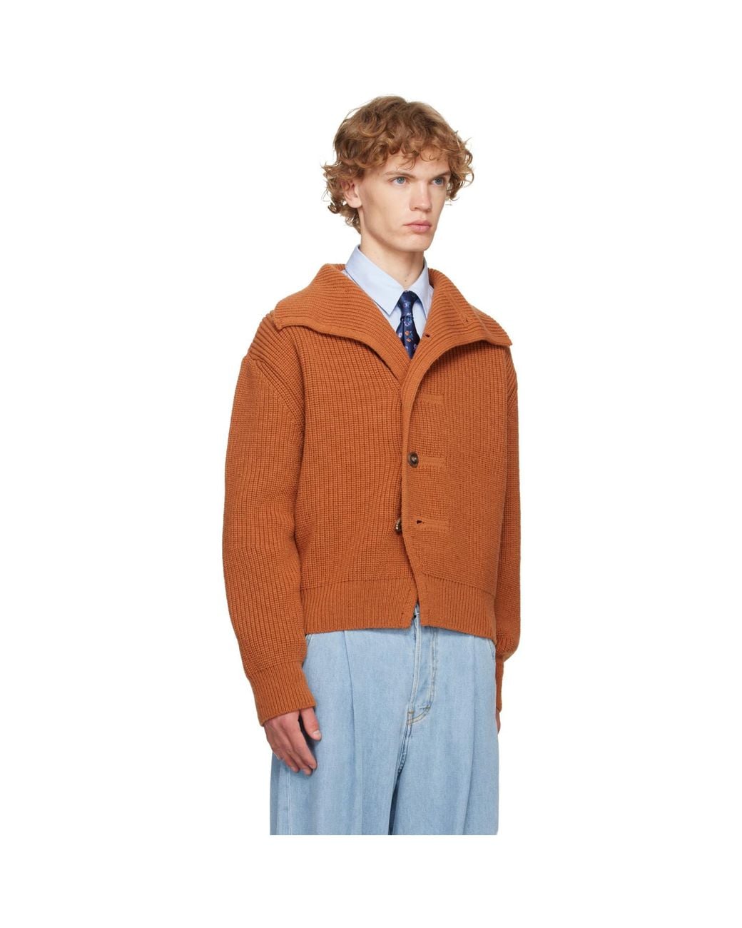 Dries Van Noten Orange Chunky Wool Cardigan for men
