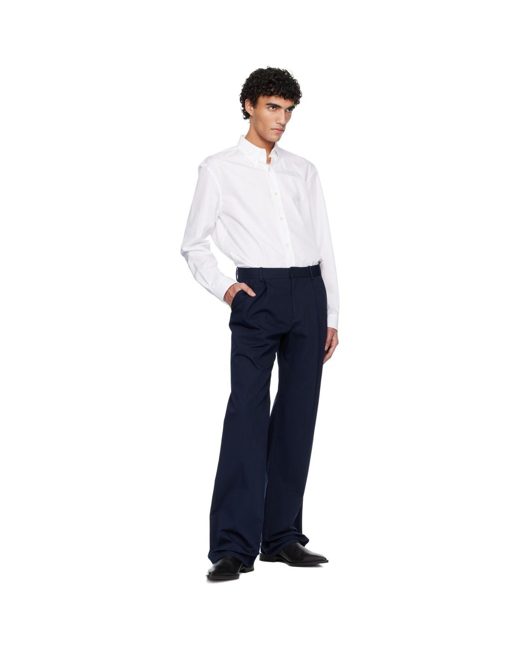 Balmain Blue Cotton Twill Darted Trousers for men