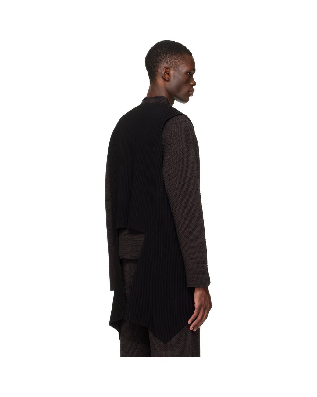 Homme Plissé Issey Miyake Black Tuxedo Pleats Vest for men