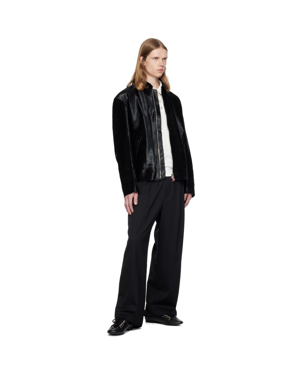 Casablanca Black Pony Hair Leather Jacket for men