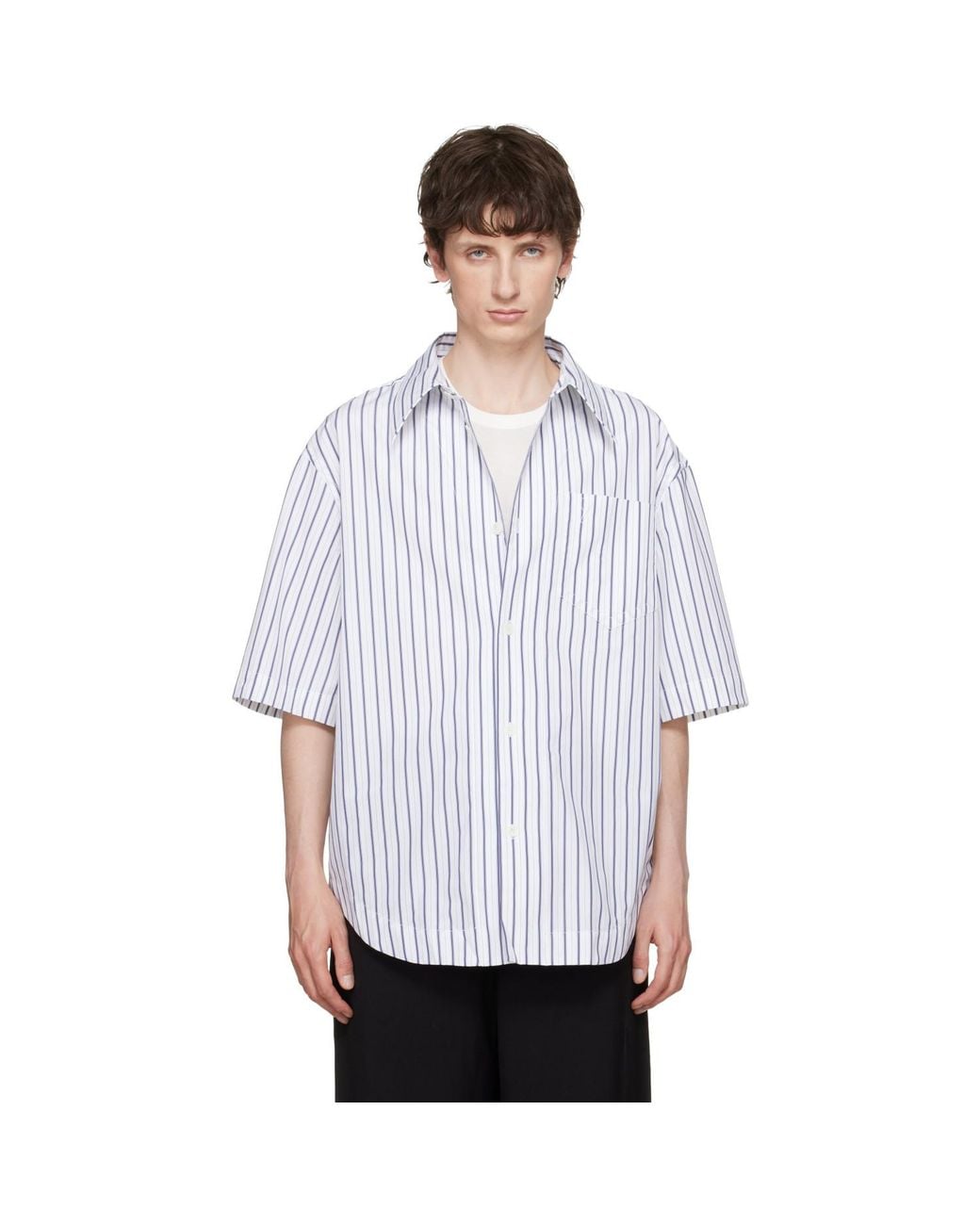 AMI White Striped 'Ami De Coeur' Wide Shirt for men