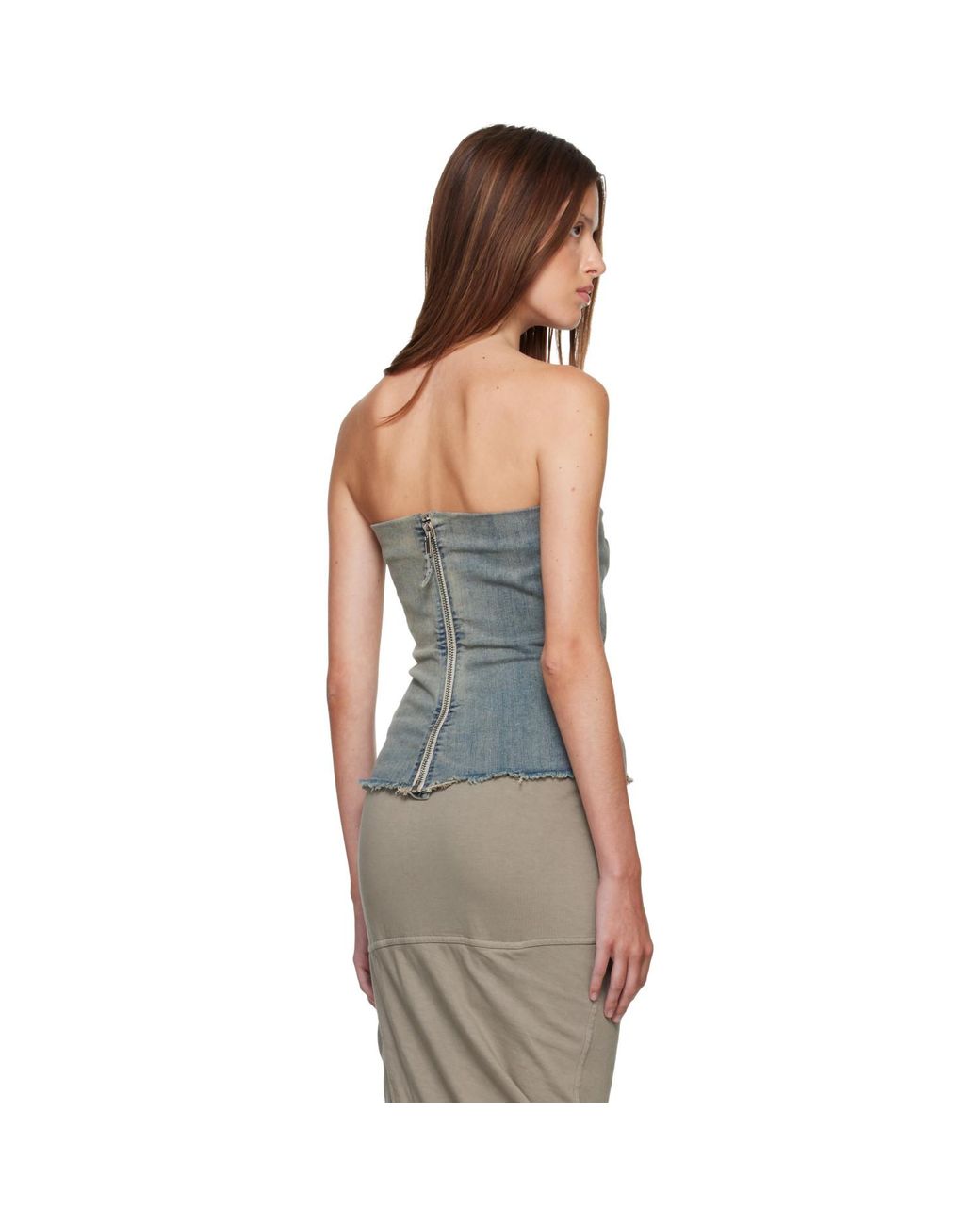 Rick Owens Blue Tower Splintered Denim Bustier Top