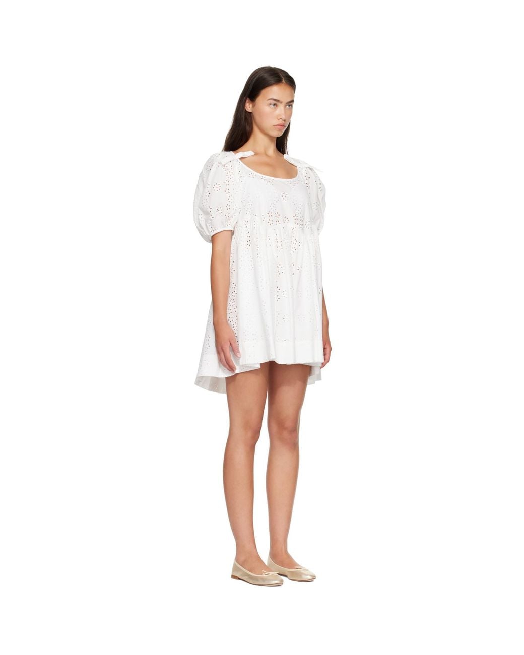Sandy Liang White Hugo Midi Dress