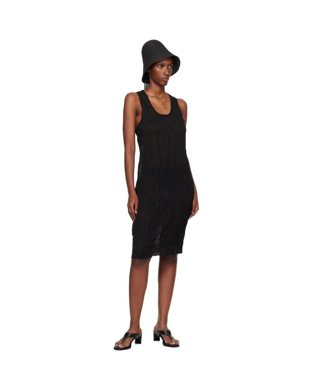 Totême Black Crinkled Knit Tank Midi Dress