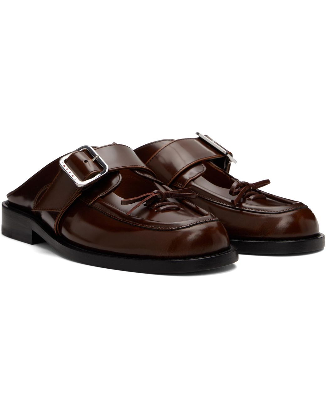 Marni Brown Buckle Sabot Loafers