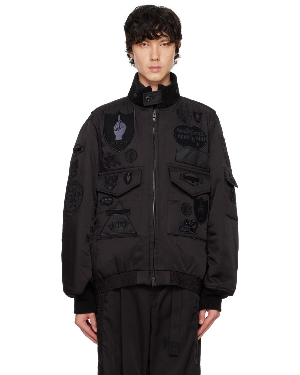 Sacai Spiewak Edition Gonz Multi Patch Bomber Jacket in Black for