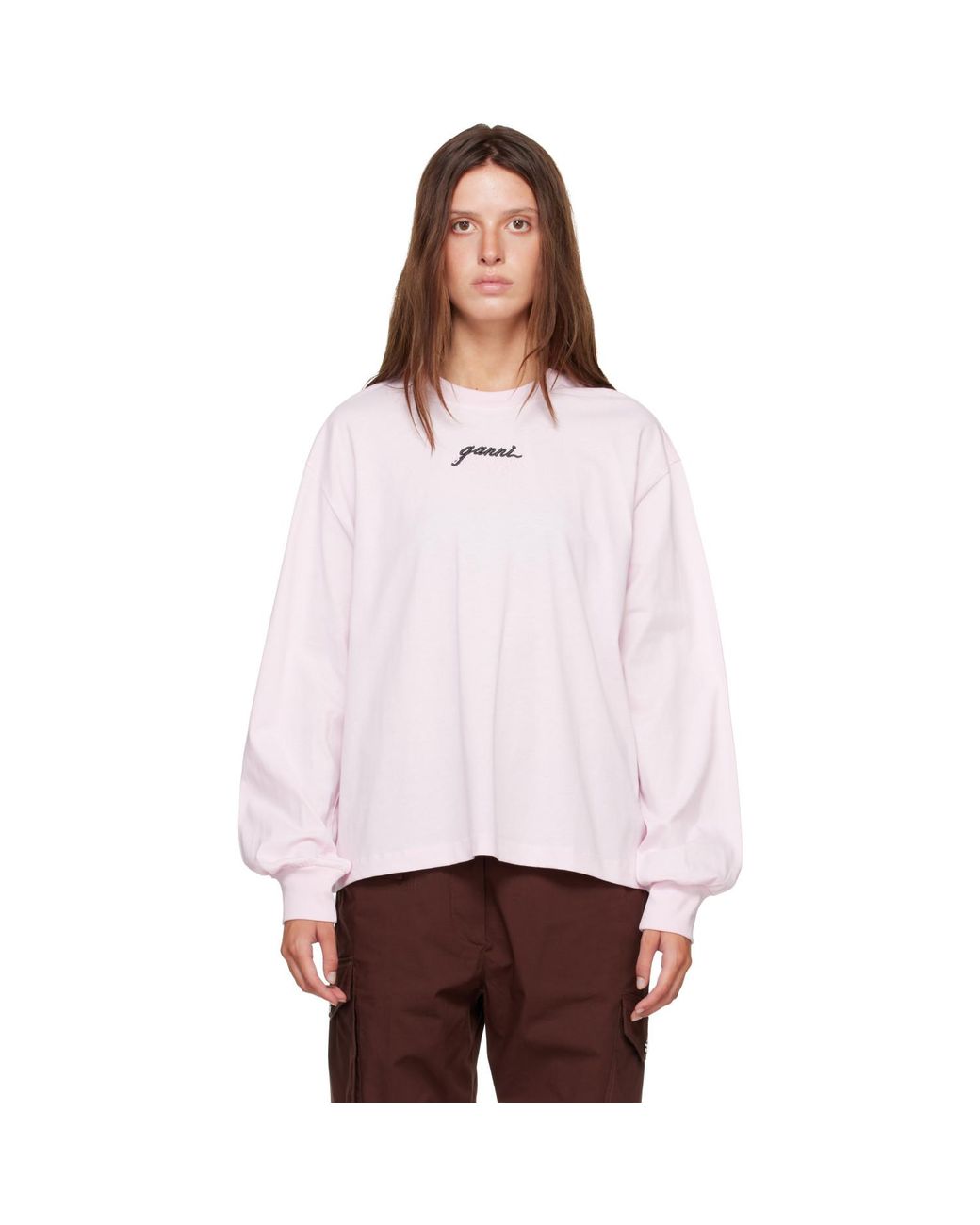 Ganni White Qixi Print Longsleeve Future Jersey T-Shirt