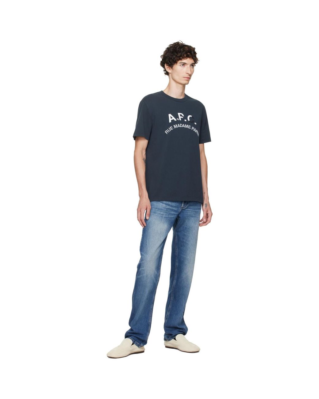 A.P.C. Blue Vintage-Effect T-Shirt for men