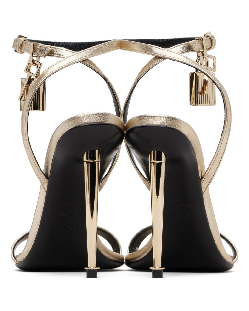 Tom Ford Metallic Laminated Padlock Pointy Naked Heeled Sandals
