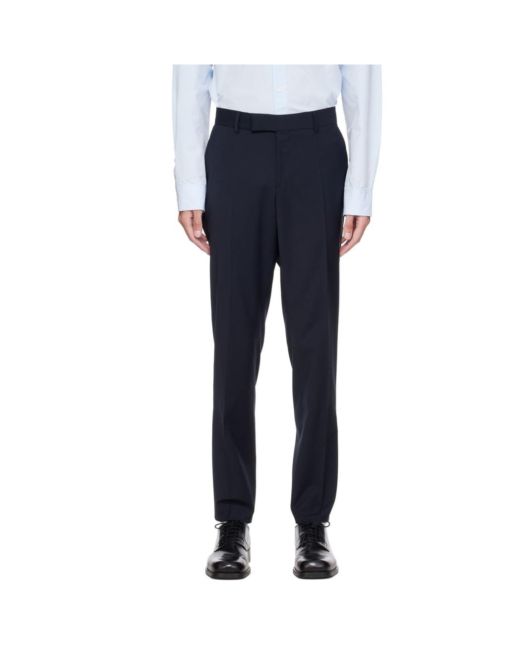 Boss Blue Slim-Fit Micro-Patterned Stretch Wool Trousers for men