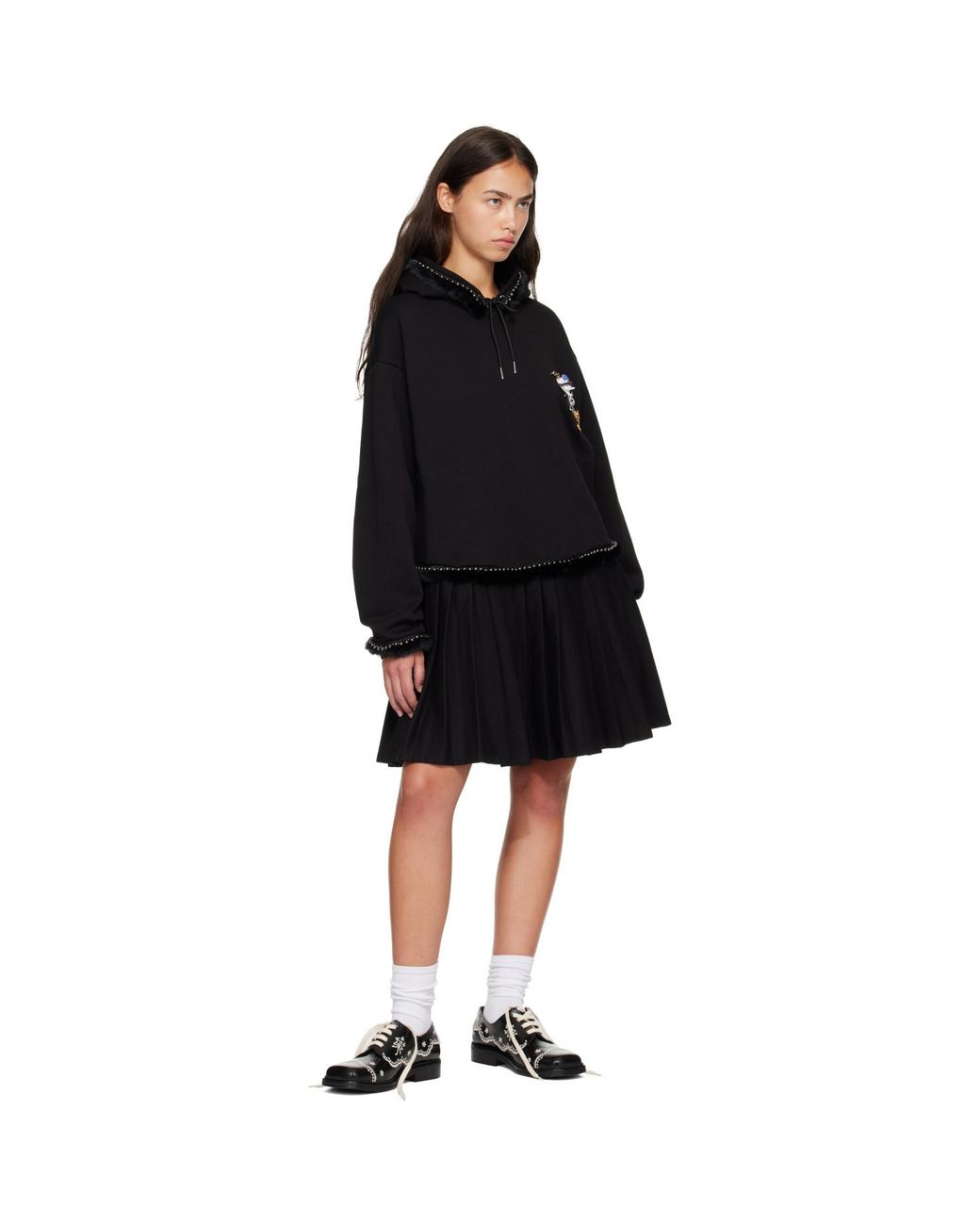 Chopova Lowena Black Fuzzy Pearl Hoodie Minidress