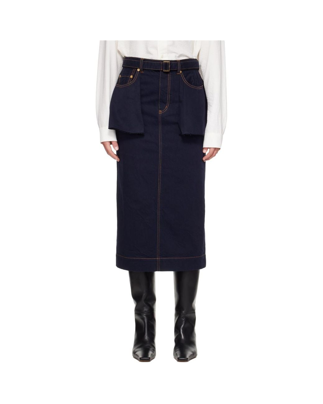 Sacai Blue Denim Midi Skirt