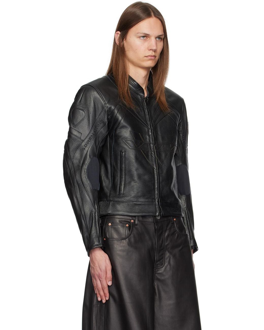 【関税込み】VETEMENTS ブラック Pro Racing レザージャケット Black Pro Racing Leather Jacket by VETEMENTS on Sale
