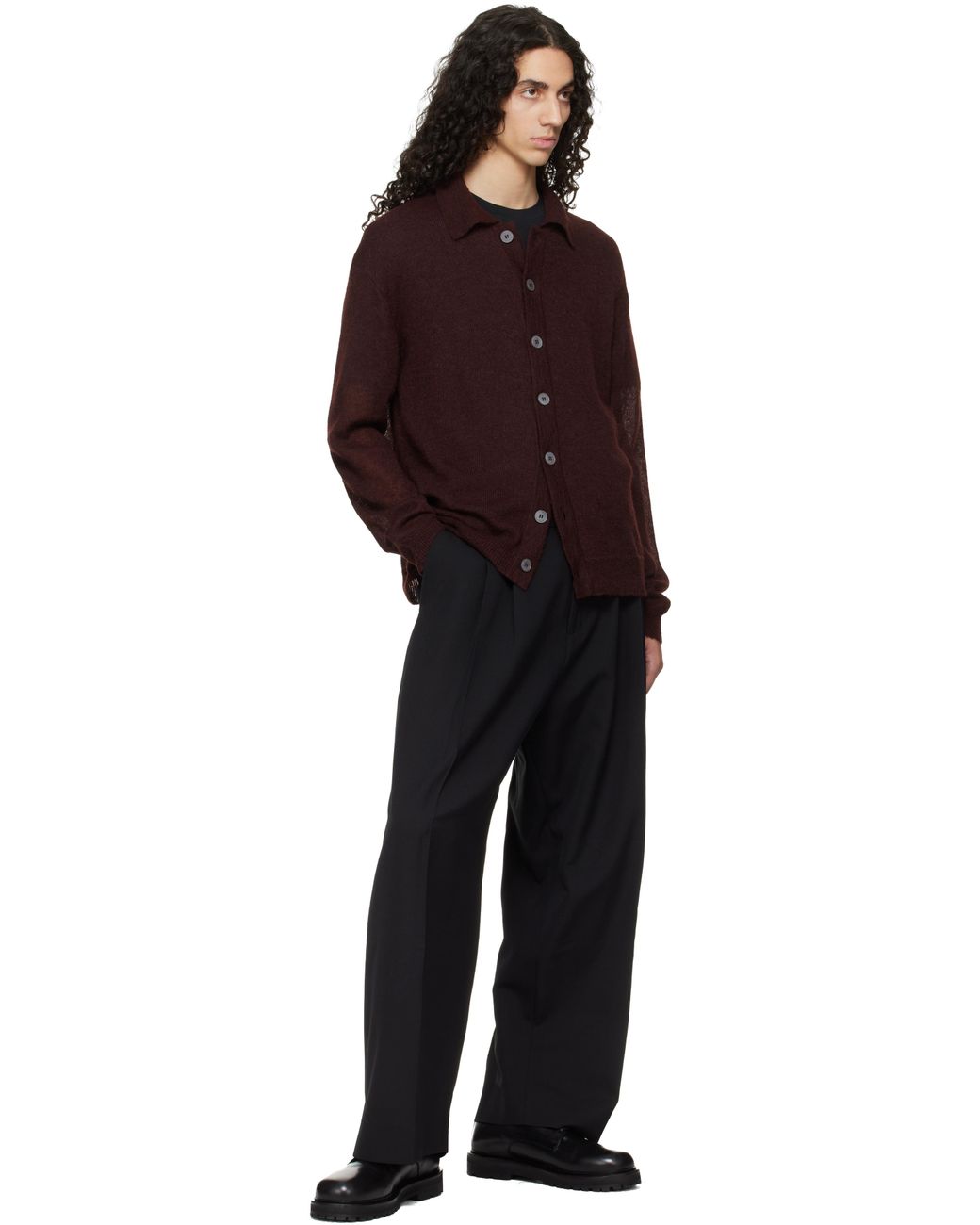 Studio Nicholson Red Burgundy Hamto Kint Cardigan for men