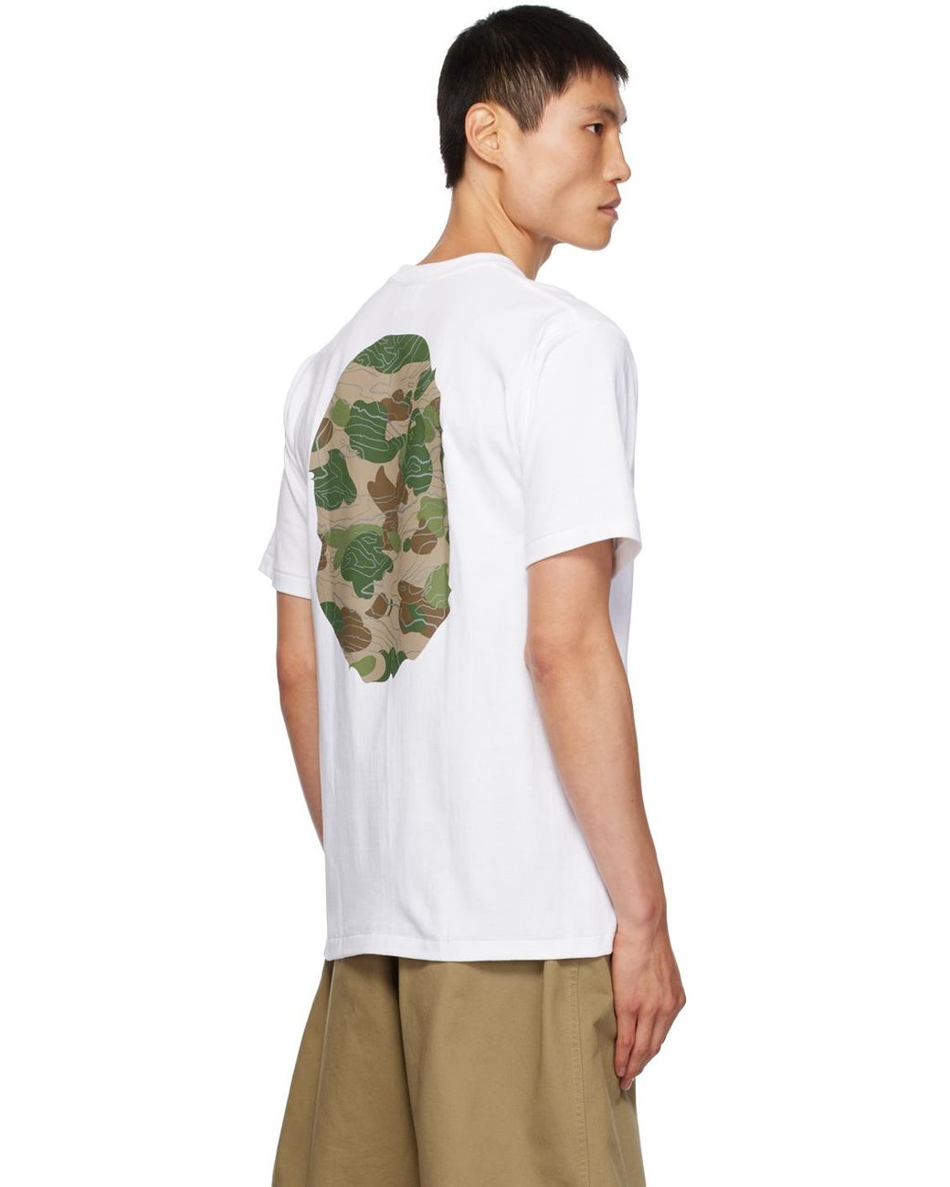 A Bathing Ape White Layered Line Camo Big Ape Head T-shirt for Men