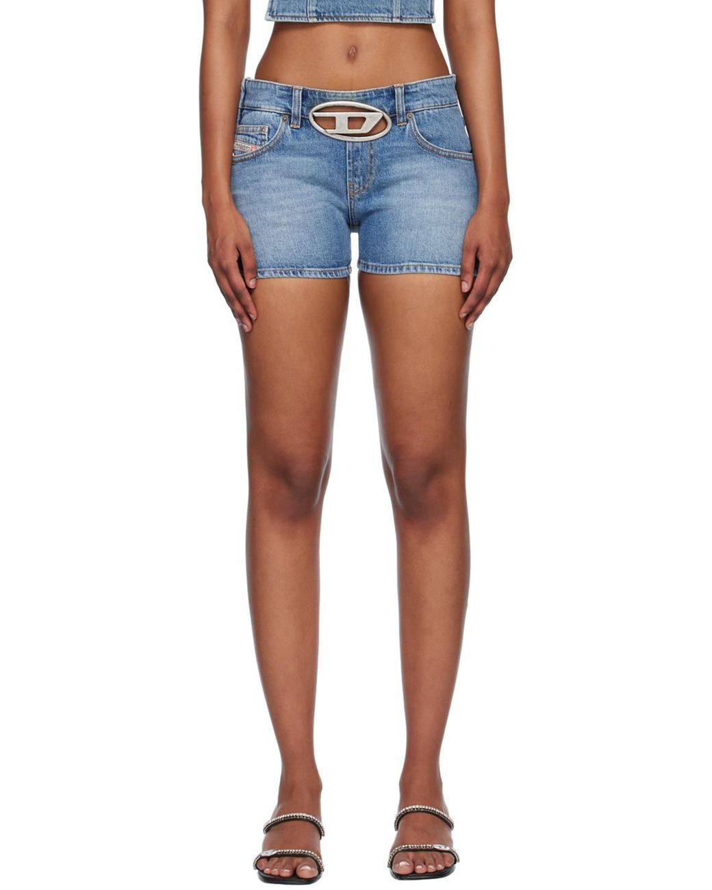 【DIESEL】(W) De-Lyla-Sh-Fsc Denim Shorts Medium Blue DE-LYLA-SH-FSC Woman: Denim shorts with a logo buckle | Diesel