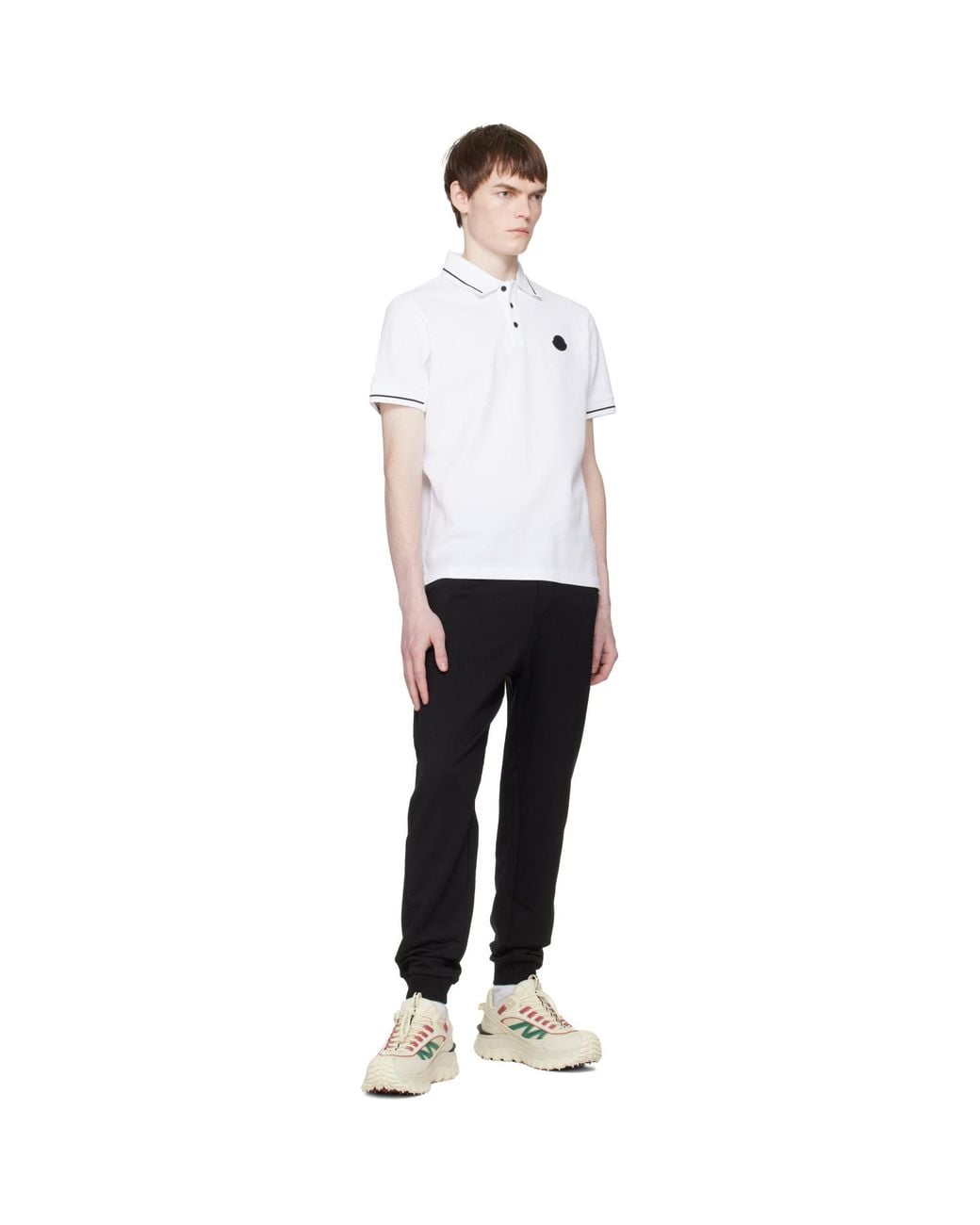 Moncler White Logo Patch Cotton Polo for men