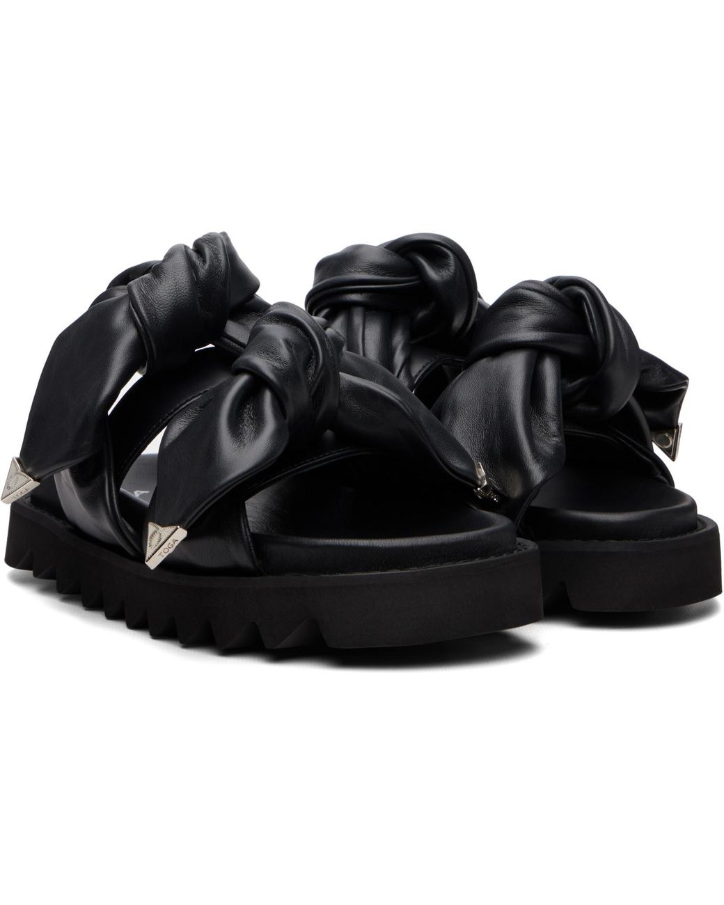 Toga Black Leather Flat Sandals