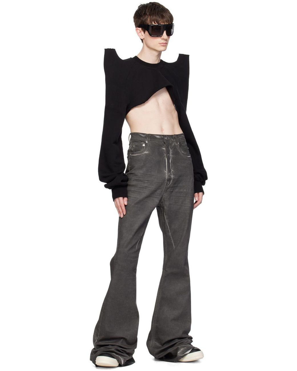 Rick Owens Cropped Tecsweat Sweatshirt in Black for Men | Lyst