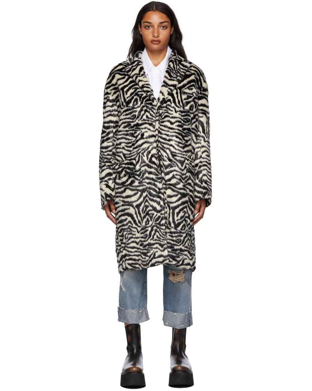R13 Black & White Faux-fur Zebra Teddy Bear Coat | Lyst