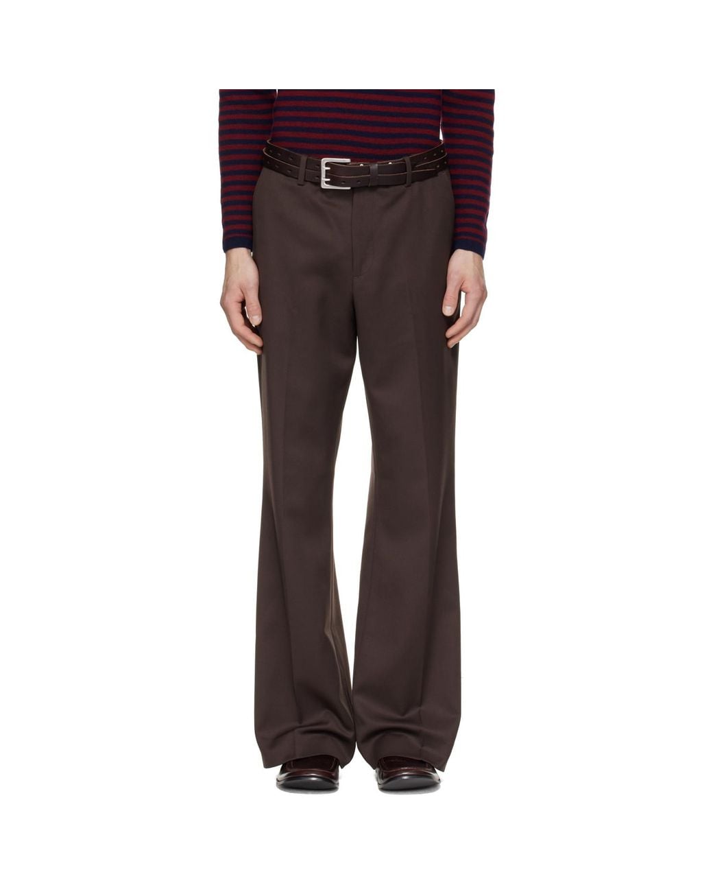 TONYWACK Brown Wool Blend Flared Trousers for men