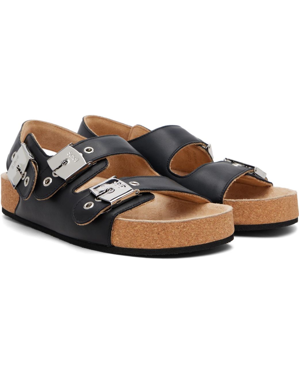 Balenciaga Black Scholl Edition Leather Sandals for men