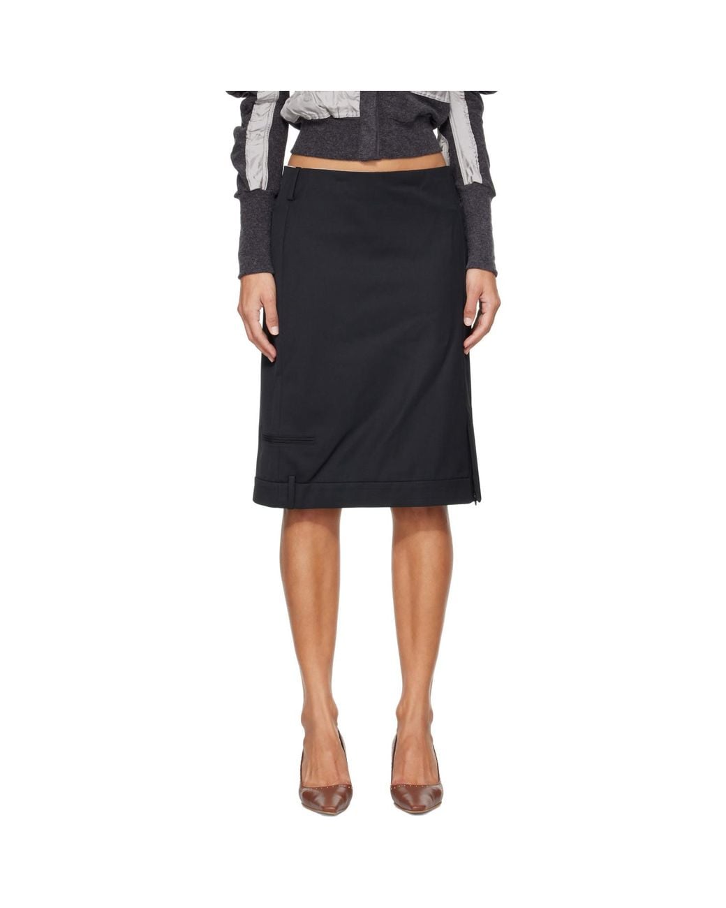 OPEN YY Black Tailored Trouser Midi Skirt