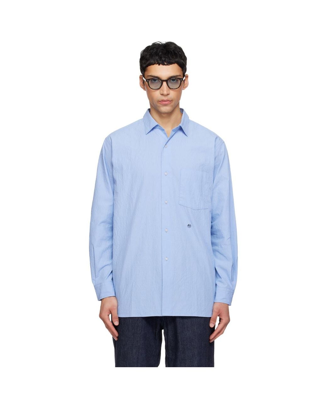 Nanamica Blue Regular Collar Wind Shirt for men