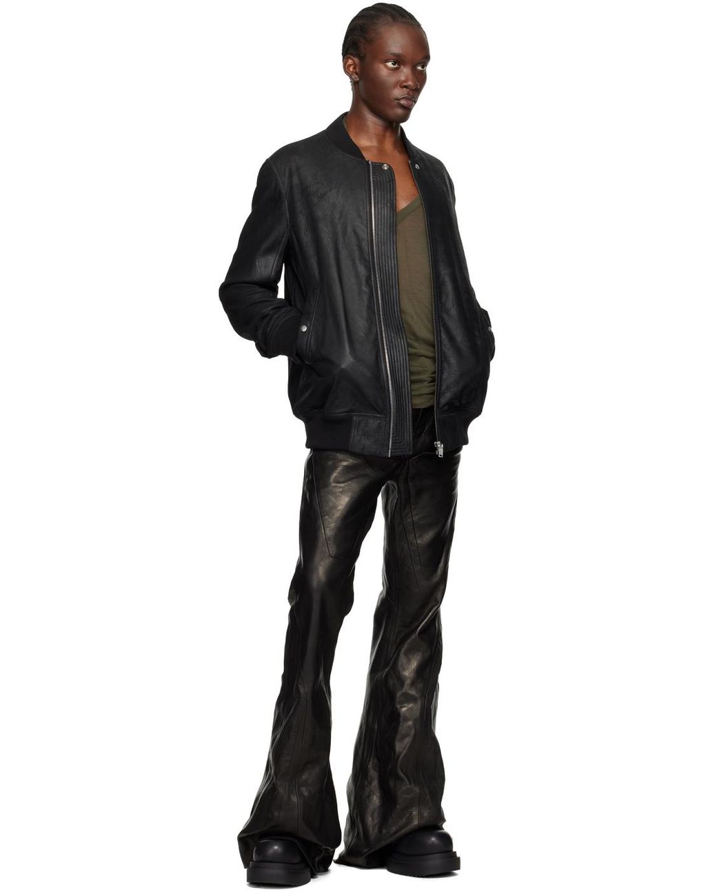 Rick Owens Porterville Classic Flight Leather Jacket in Black for
