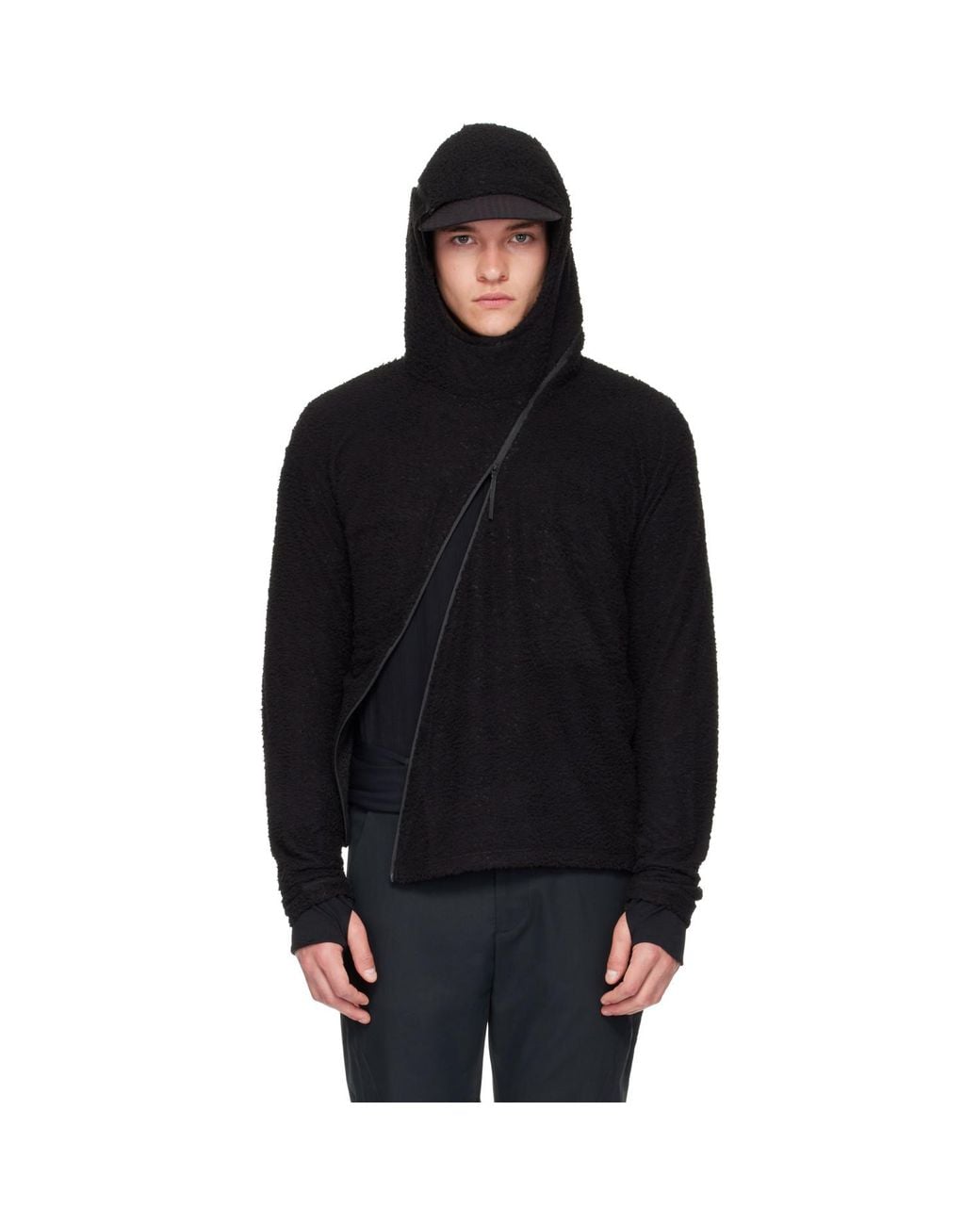 Post Archive Faction PAF Black Curved Fleece Hoodie for men