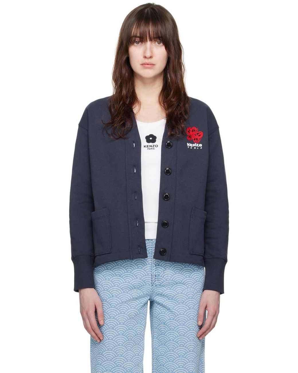 KENZO ネイビー Drawn Varsity カーディガン ブルー | Lyst KENZO ネイビー Drawn Varsity カーディガン ブルー | Lyst