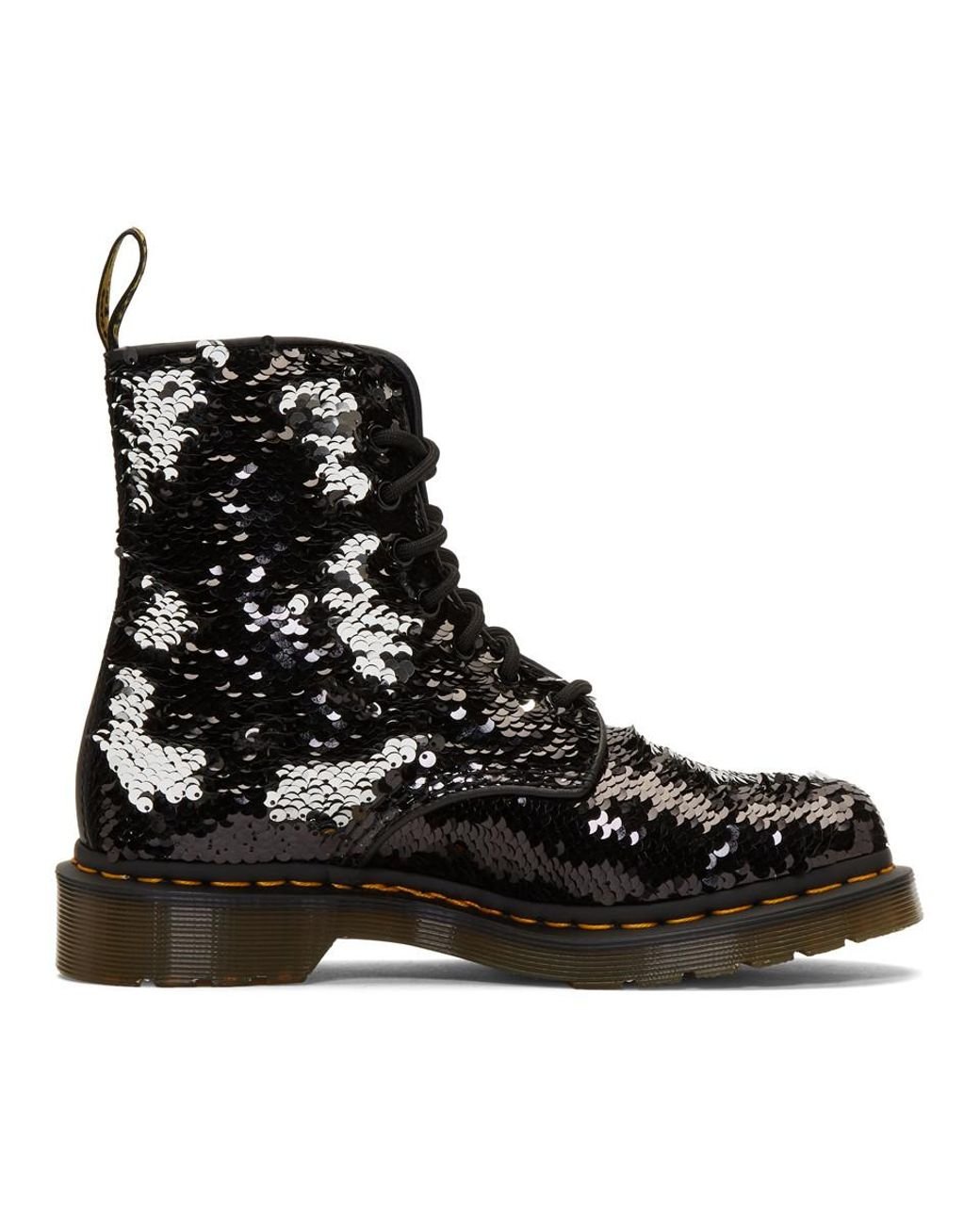 Dr. Martens Leather Black And Silver Sequin 1460 Pascal Boots | Lyst