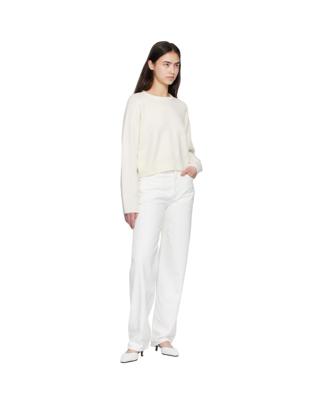 Loulou de Saison White Off- Bruzzi Lds Cropped Sweater