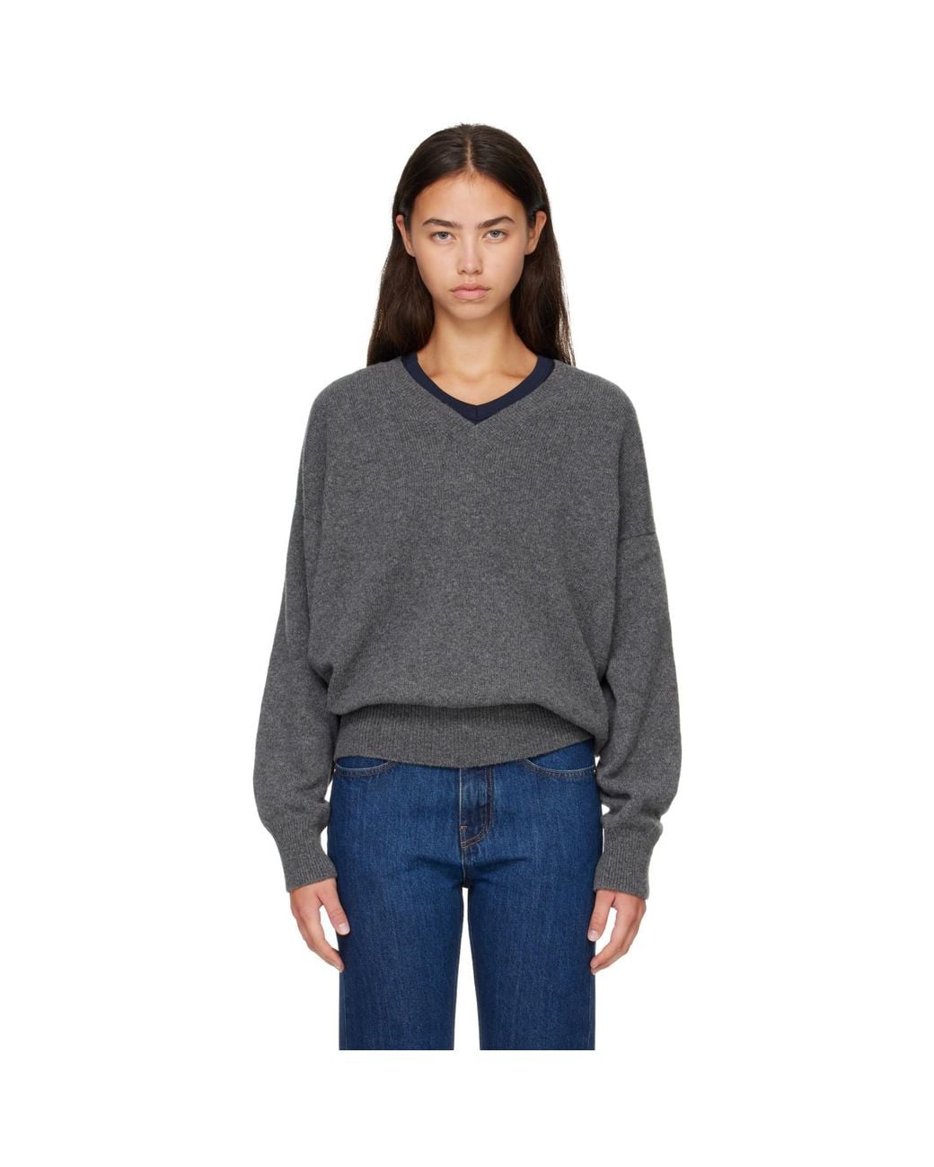 &Daughter Gray Innes Slouch V-Neck Sweater
