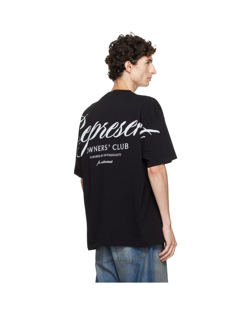 Represent Black Printed 'Owners Club' Script T-Shirt for men