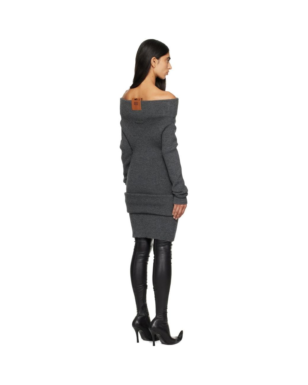 Jean Paul Gaultier Gray Rib-Knit Wool Minidress