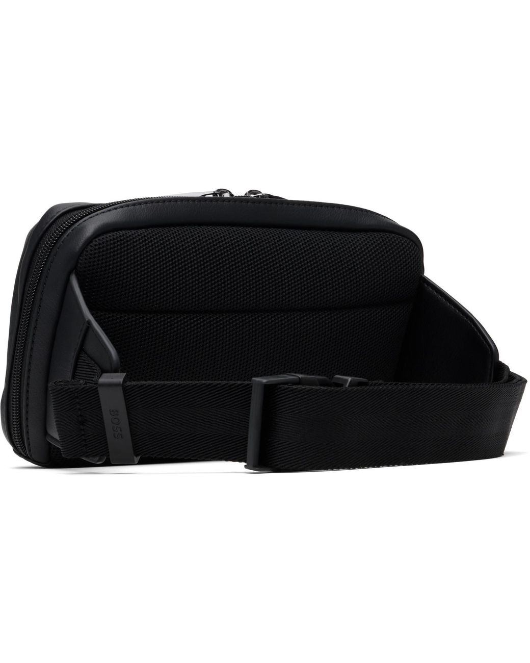 Boss Black Grained Faux-Leather Belt Bag for men