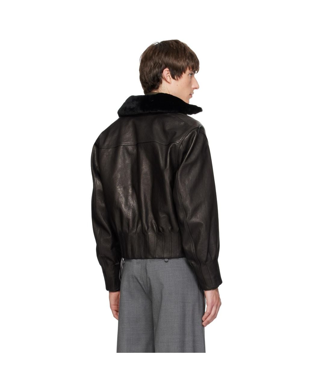 AARON ESH Black Shearling Collar Leather Bomber for men