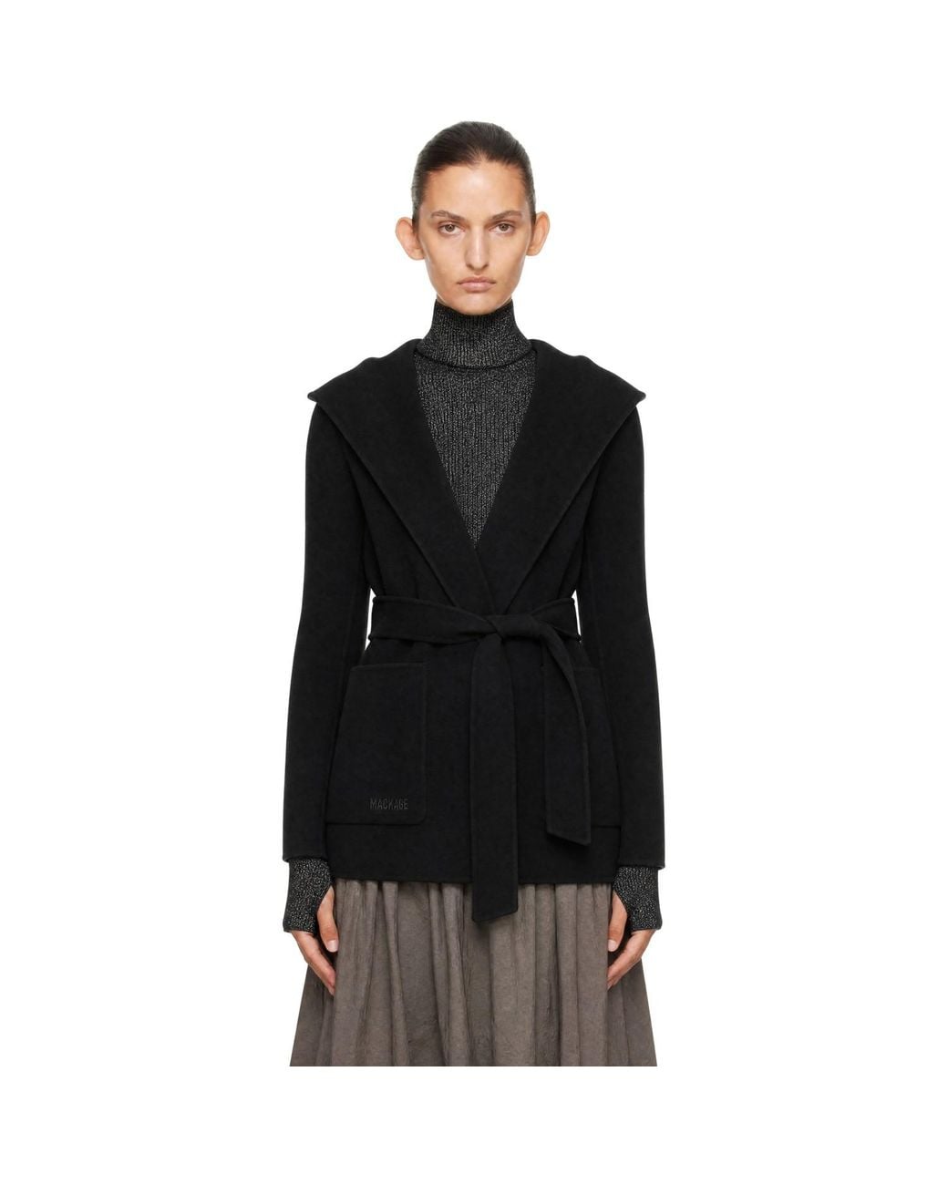 Mackage Black Paya-Z Wool Wrap Sash Belt Coat